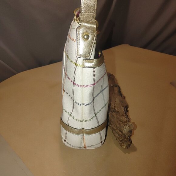Coach Signature Crossbody Bag White Multicolor Plaid With Gold Accents & Pink In - Picture 14 of 15